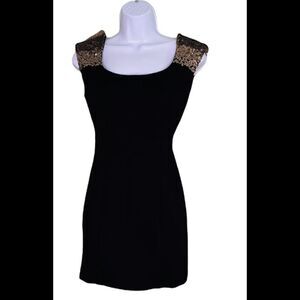 GUESS little black dress with gold sequin shoulders sz XS